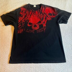 💀 Hot Leathers Ride Fast Live Hard Skull Y2K 2010 Affliction Tapout Style